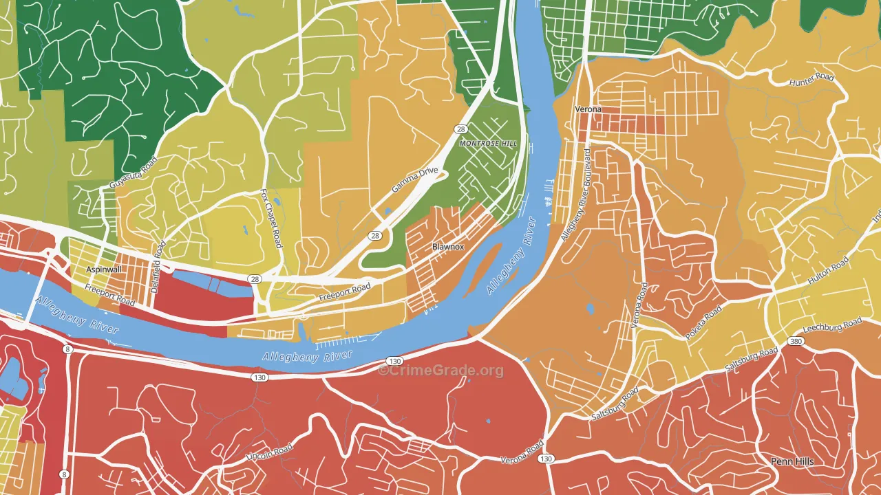 Blawnox, PA Map of Assault Rates