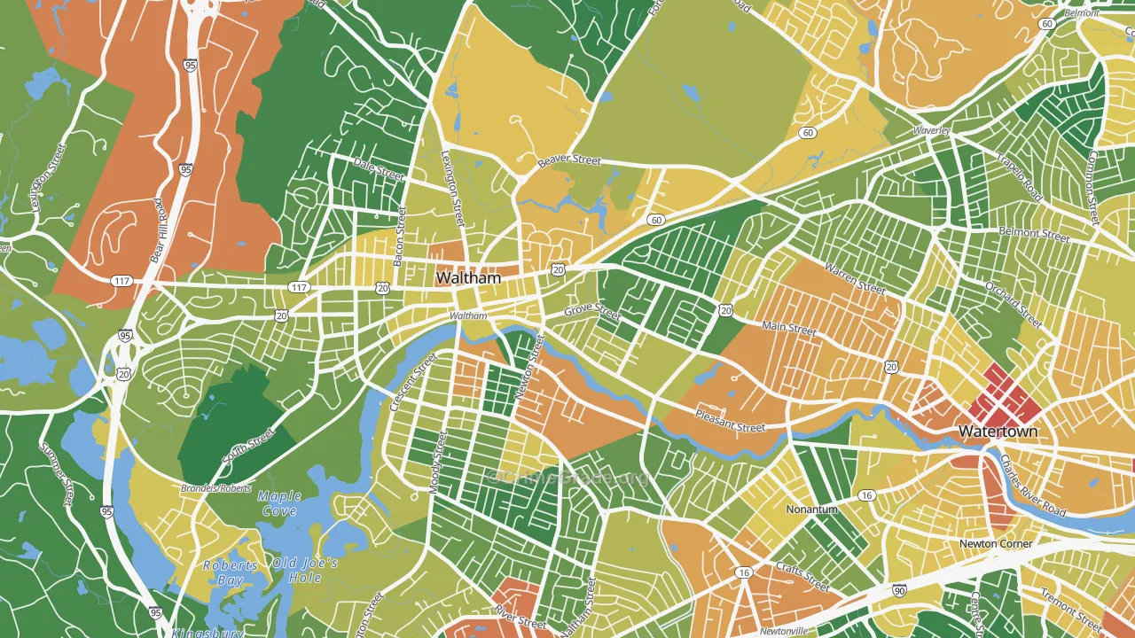 Bleachery, Waltham, MA Map of Assault Rates