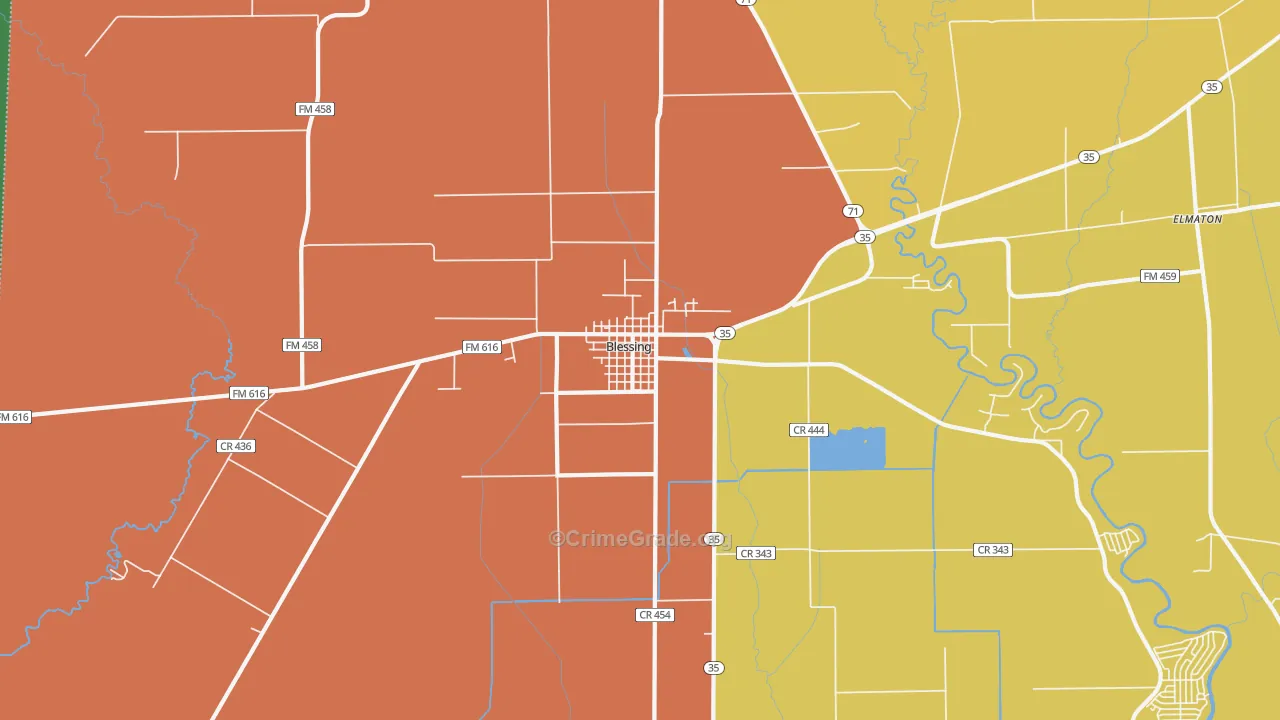 Blessing, TX Map of Assault Rates