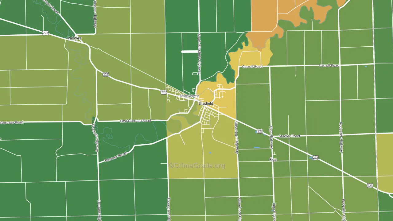 Blissfield, MI Map of Assault Rates