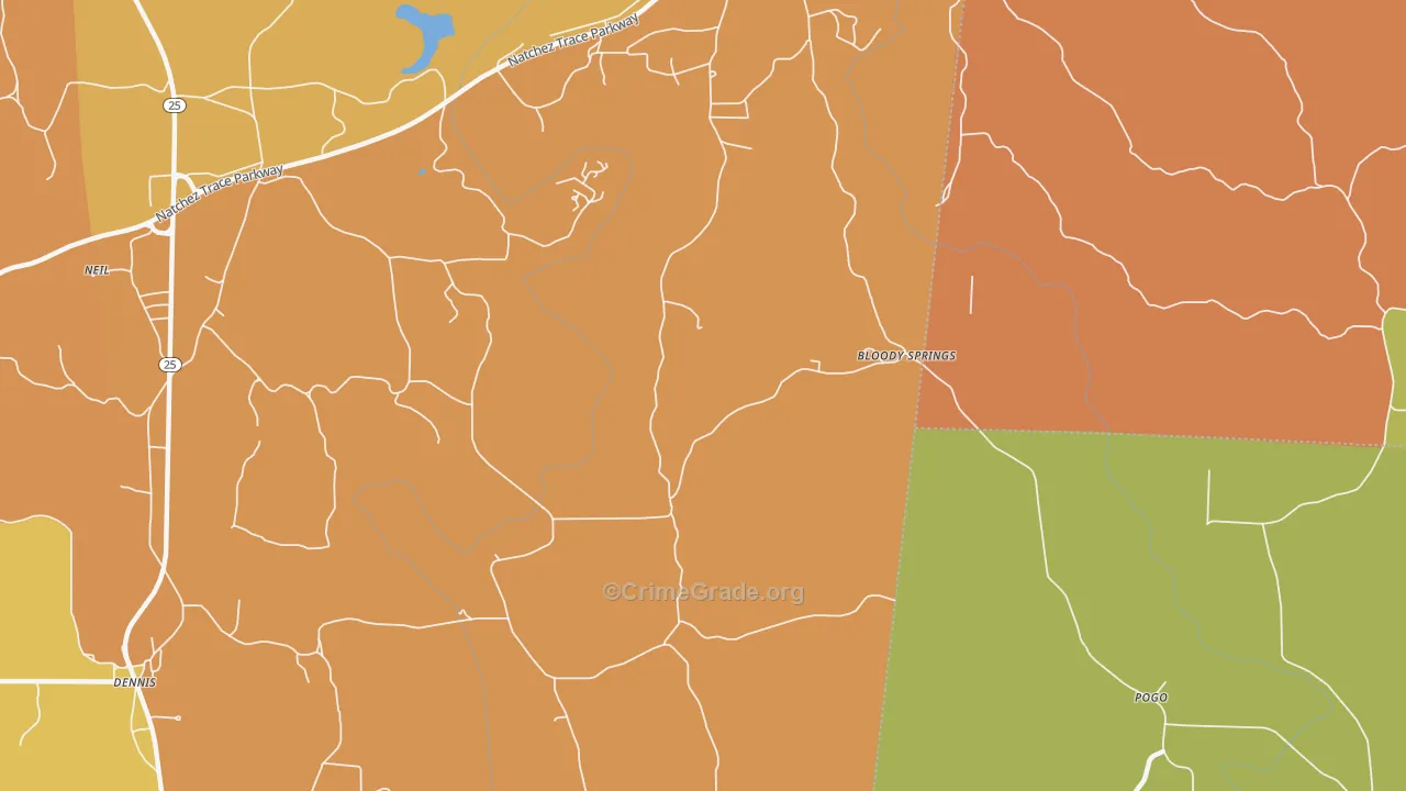 Bloody Springs, MS Map of Assault Rates