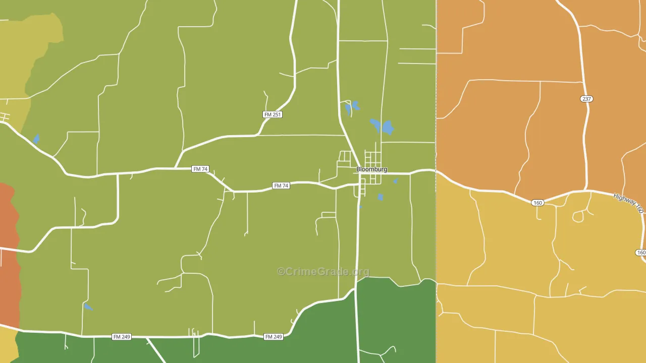 Bloomburg, TX Map of Assault Rates