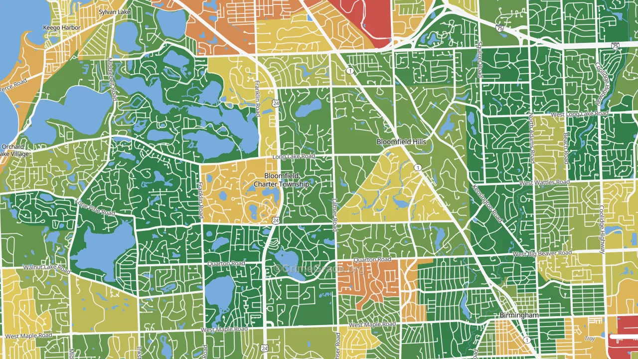Bloomfield Hills, MI Map of Assault Rates