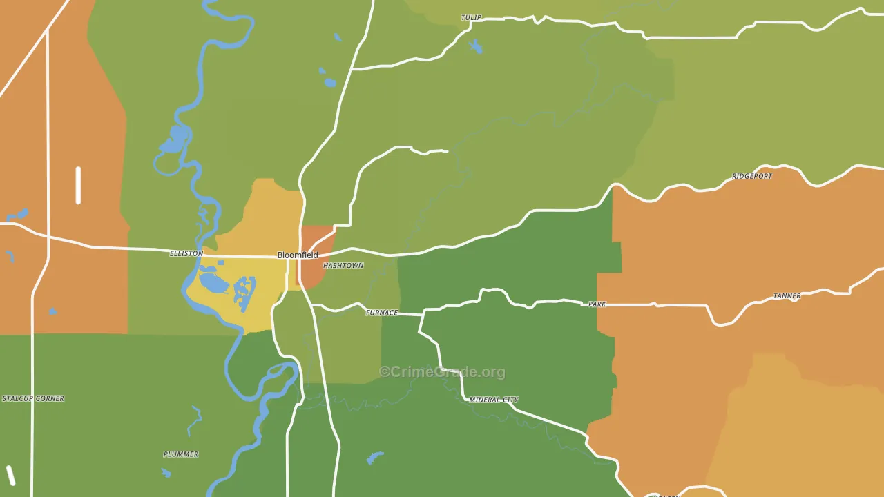 Bloomfield, IN Map of Assault Rates