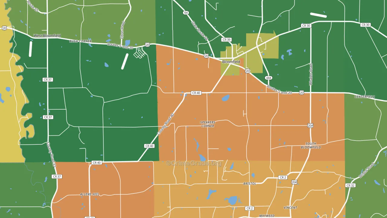 Bloomfield, NY Map of Assault Rates