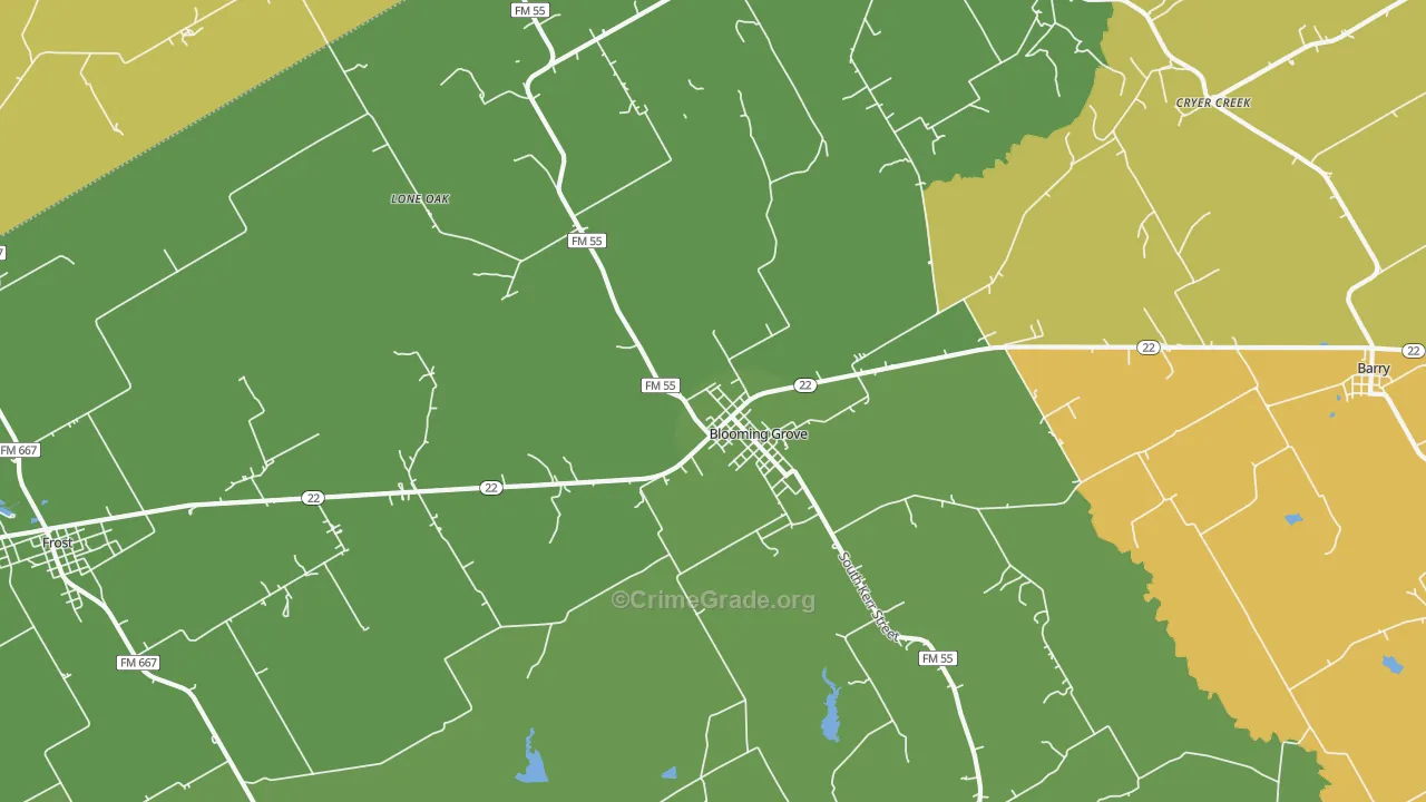 Blooming Grove, TX Map of Assault Rates