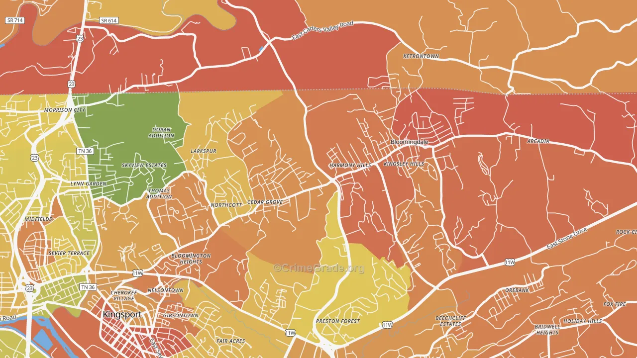 Bloomingdale, TN Map of Assault Rates