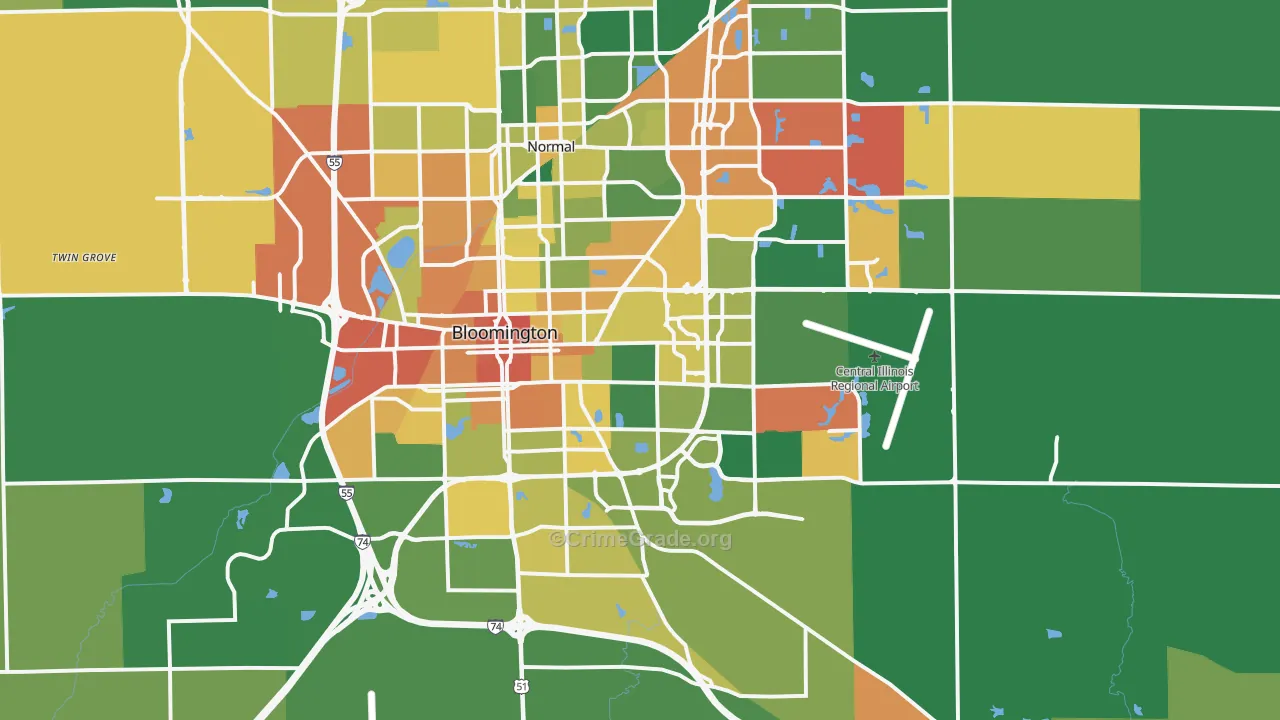 Bloomington, IL Map of Assault Rates