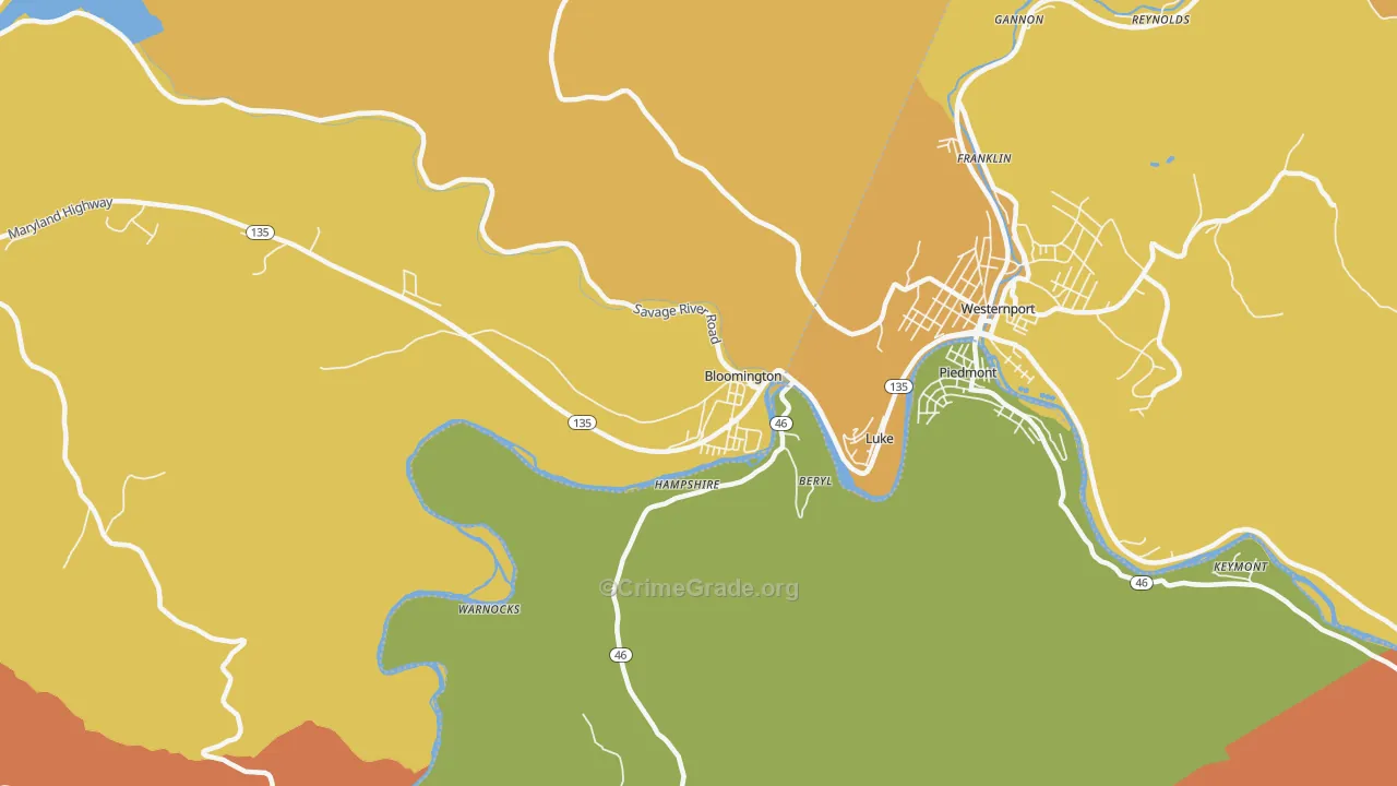 Bloomington, MD Map of Assault Rates