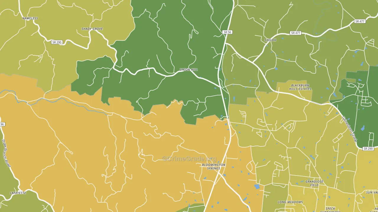 Bloomington Springs, TN Map of Assault Rates
