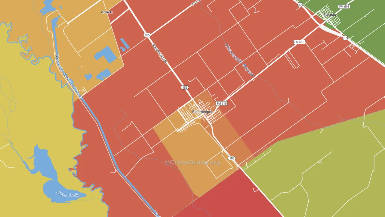 Bloomington, TX Map of Assault Rates
