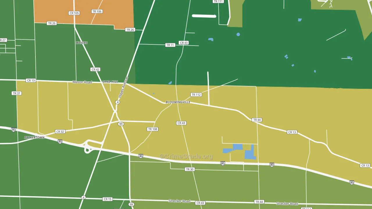 Bloomingville, OH Map of Assault Rates