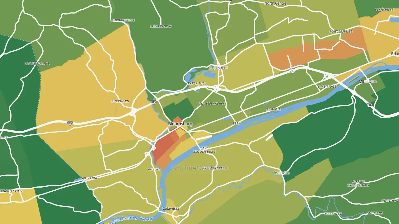 Bloomsburg, PA Map of Assault Rates