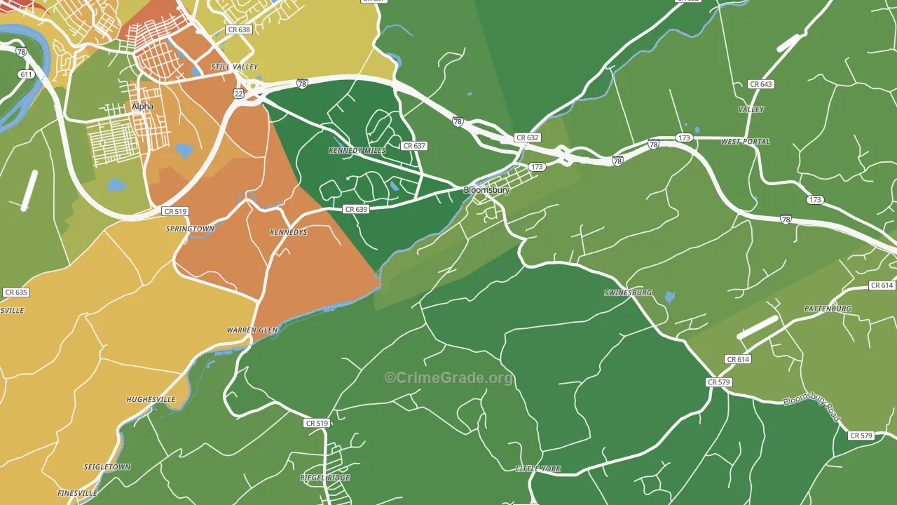 Bloomsbury, NJ Map of Assault Rates