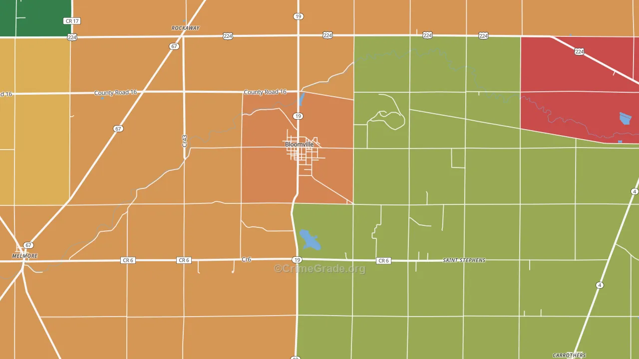 Bloomville, OH Map of Assault Rates
