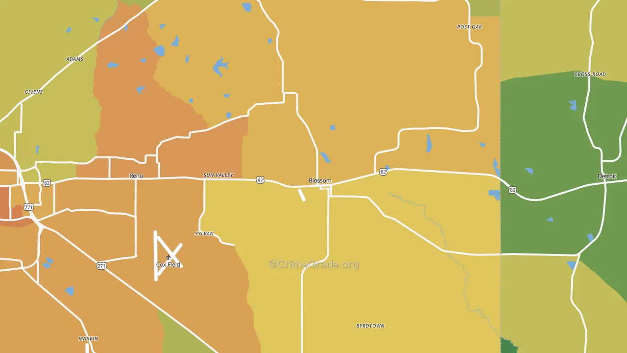 Blossom, TX Map of Assault Rates