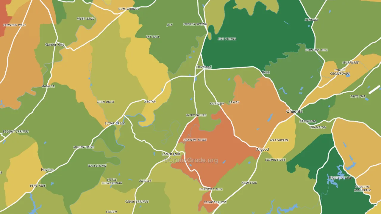 Blount County, AL Map of Assault Rates