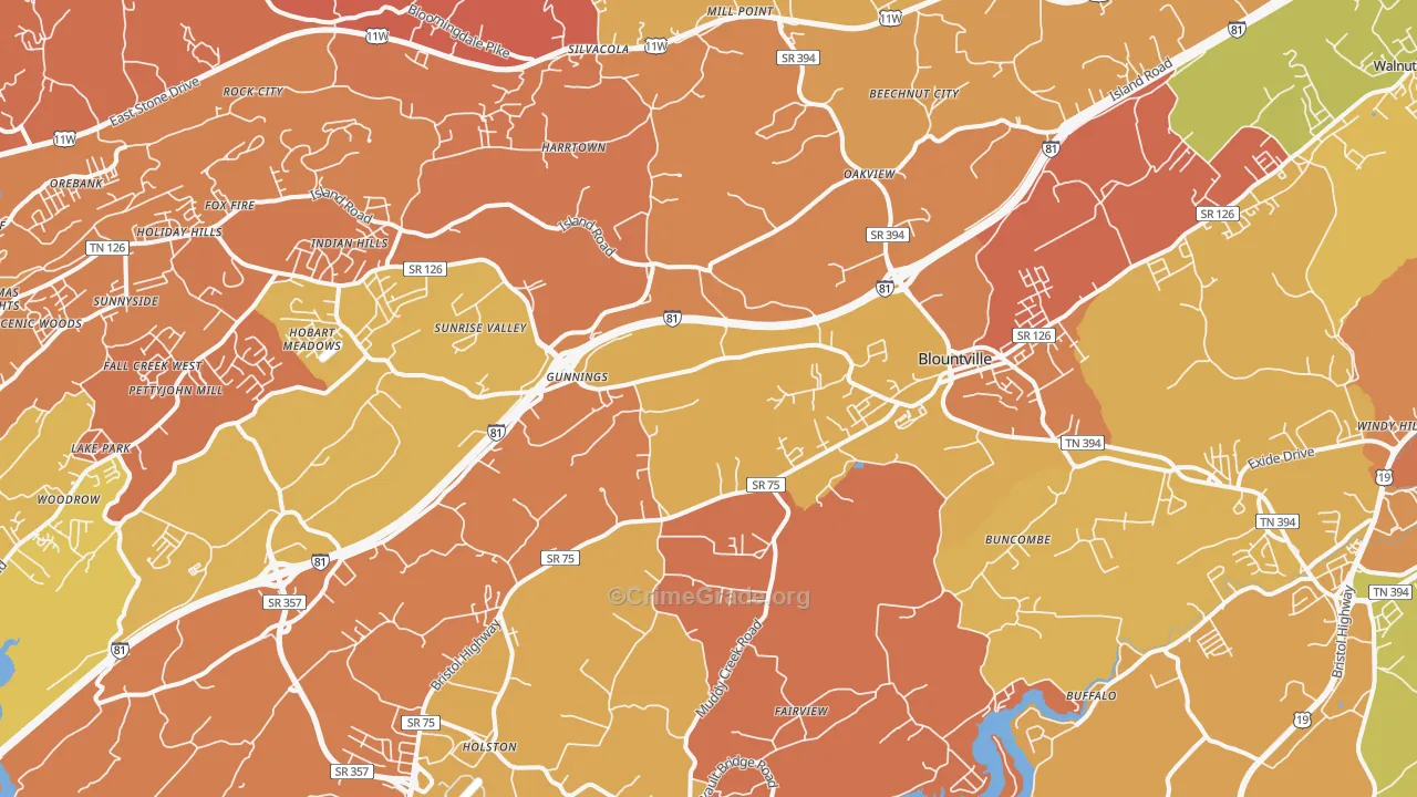 Blountville, TN Map of Assault Rates