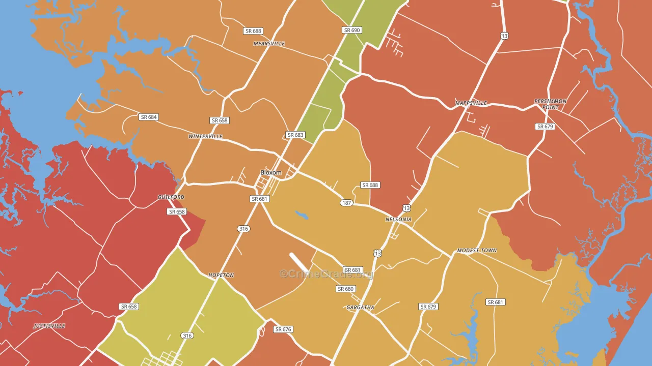 Bloxom, VA Map of Assault Rates