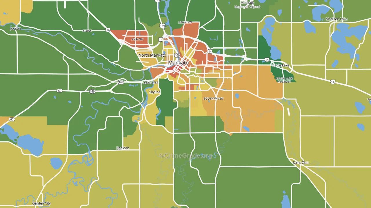 Blue Earth County, MN Map of Assault Rates
