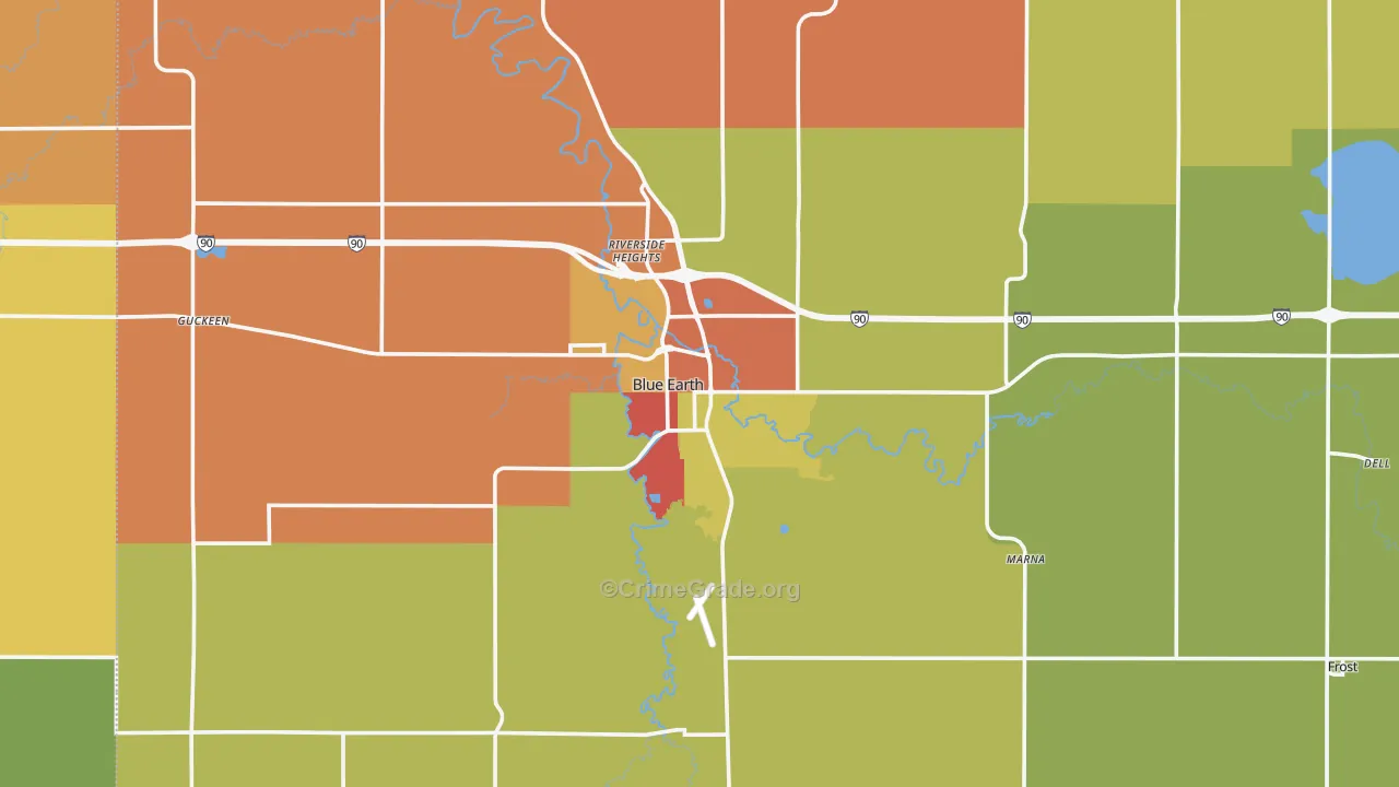 Blue Earth, MN Map of Assault Rates