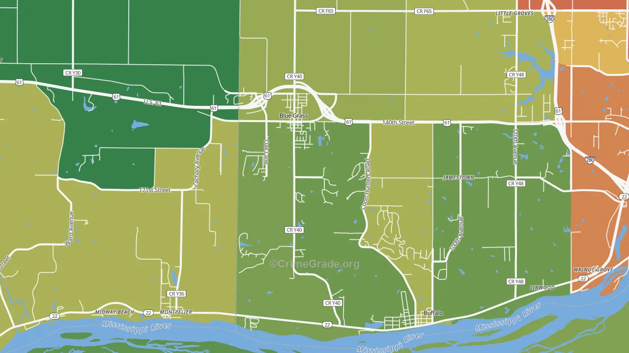 Blue Grass, IA Map of Assault Rates