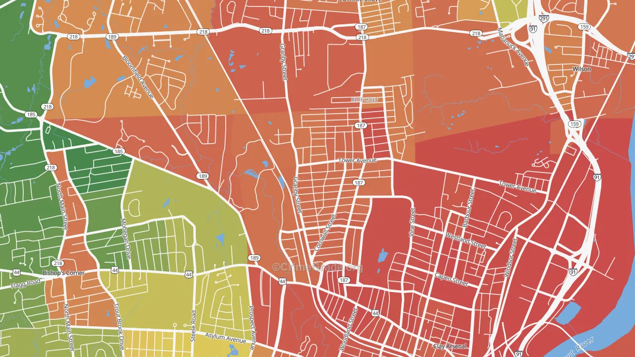 Blue Hills, Hartford, CT Map of Assault Rates