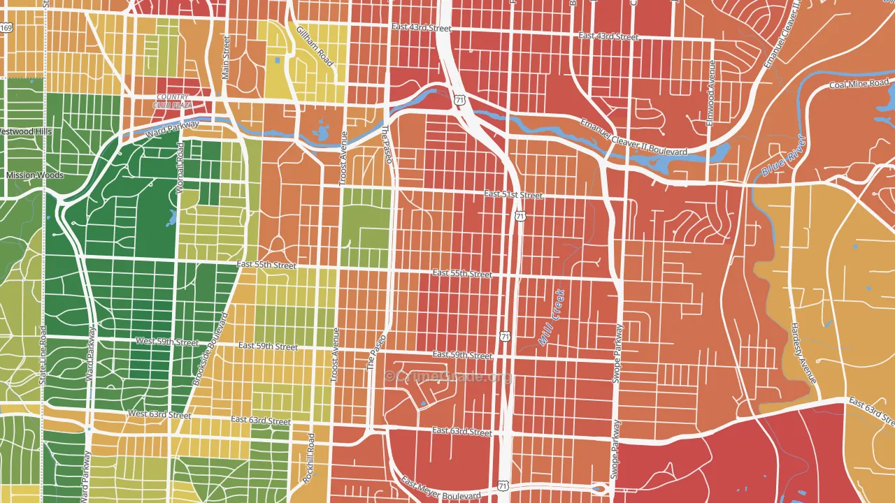 Blue Hills, Kansas City, MO Map of Assault Rates