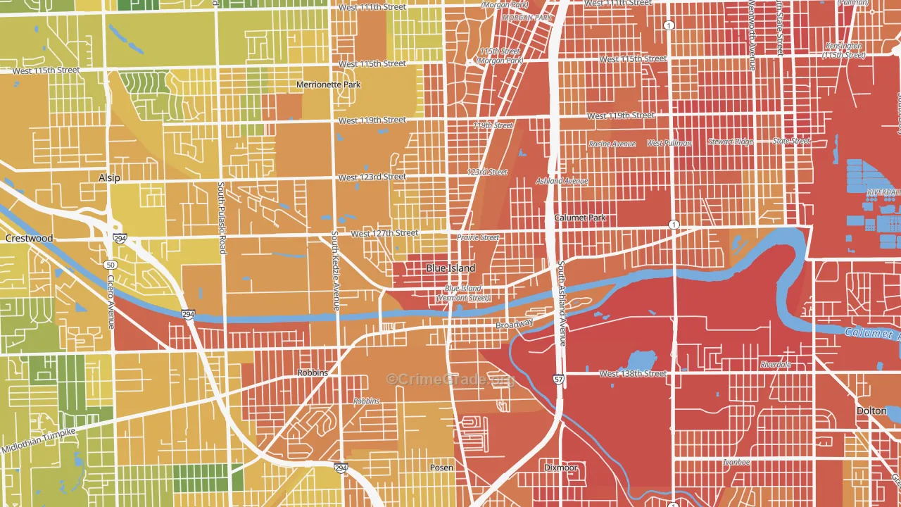 Blue Island, IL Map of Assault Rates