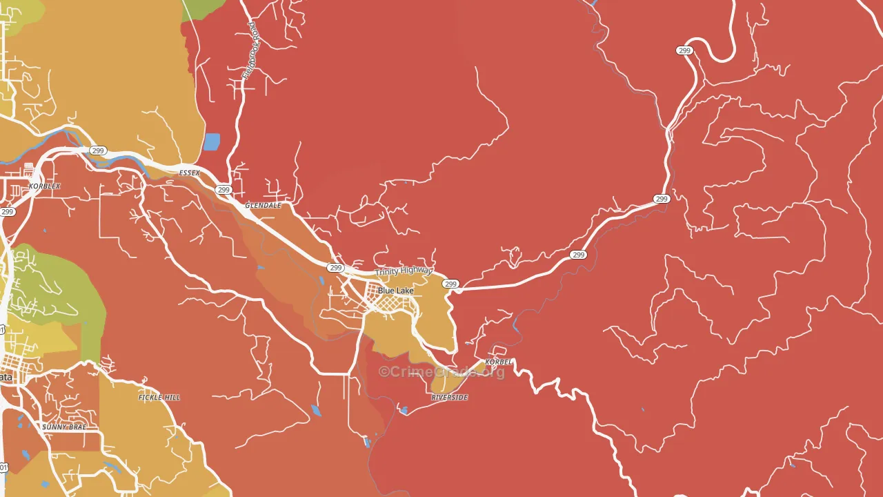 Blue Lake, CA Map of Assault Rates