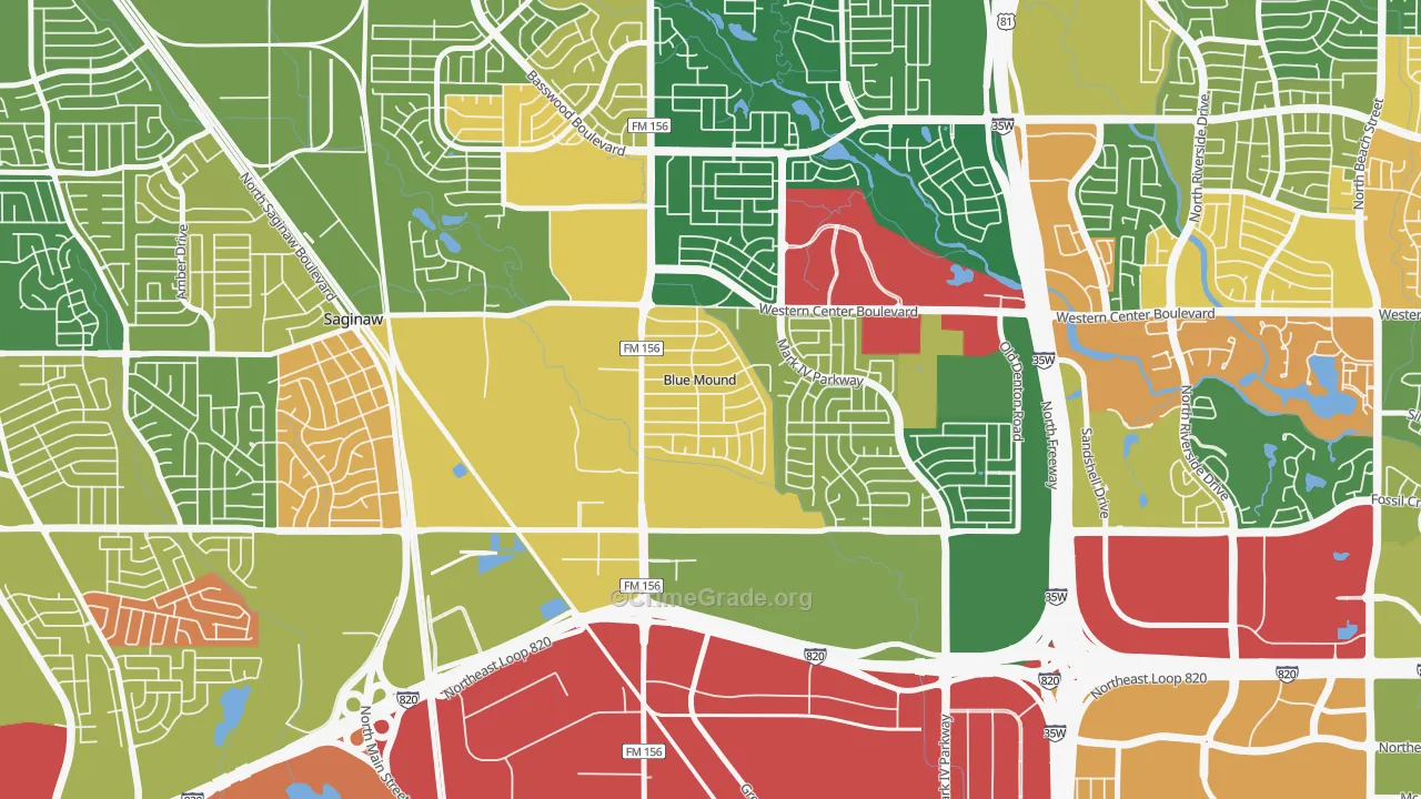 Blue Mound, TX Map of Assault Rates