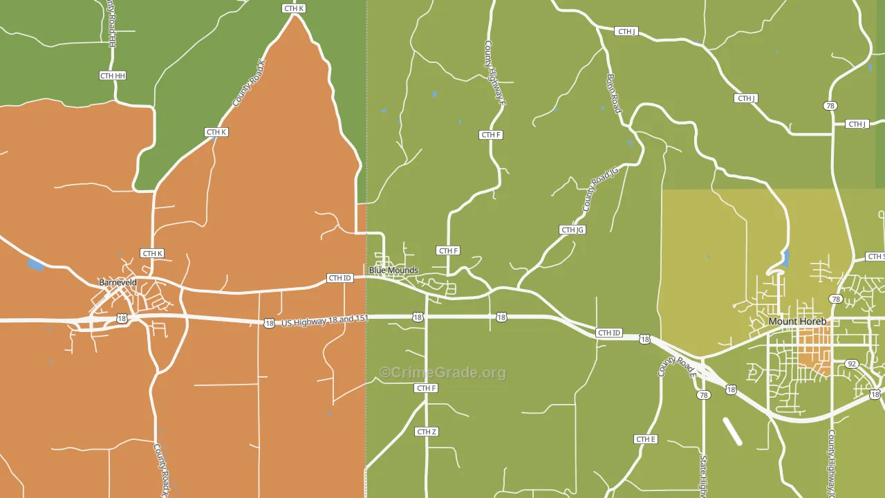 Blue Mounds, WI Map of Assault Rates