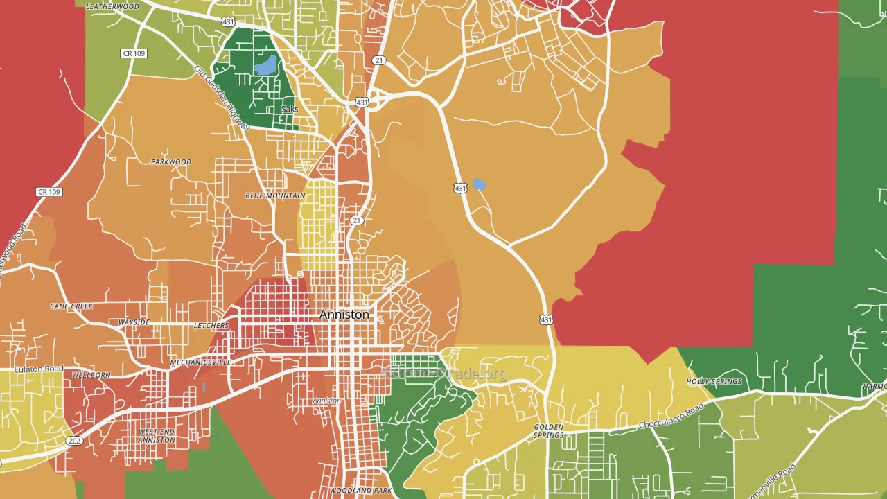 Blue Mountain, AL Map of Assault Rates