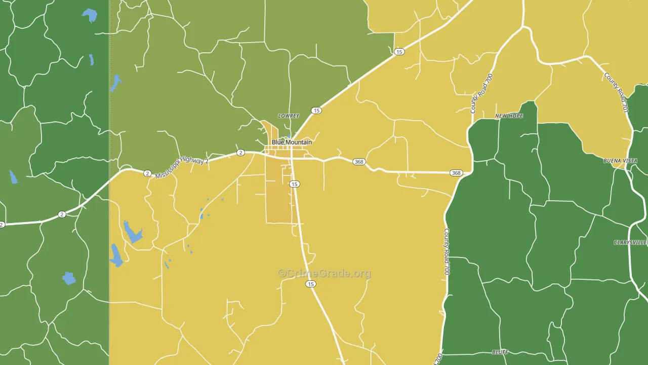 Blue Mountain, MS Map of Assault Rates