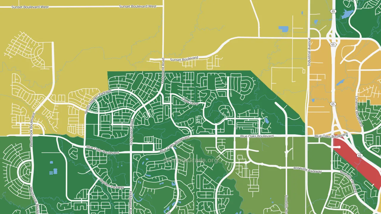 Blue Oaks, Roseville, CA Map of Assault Rates