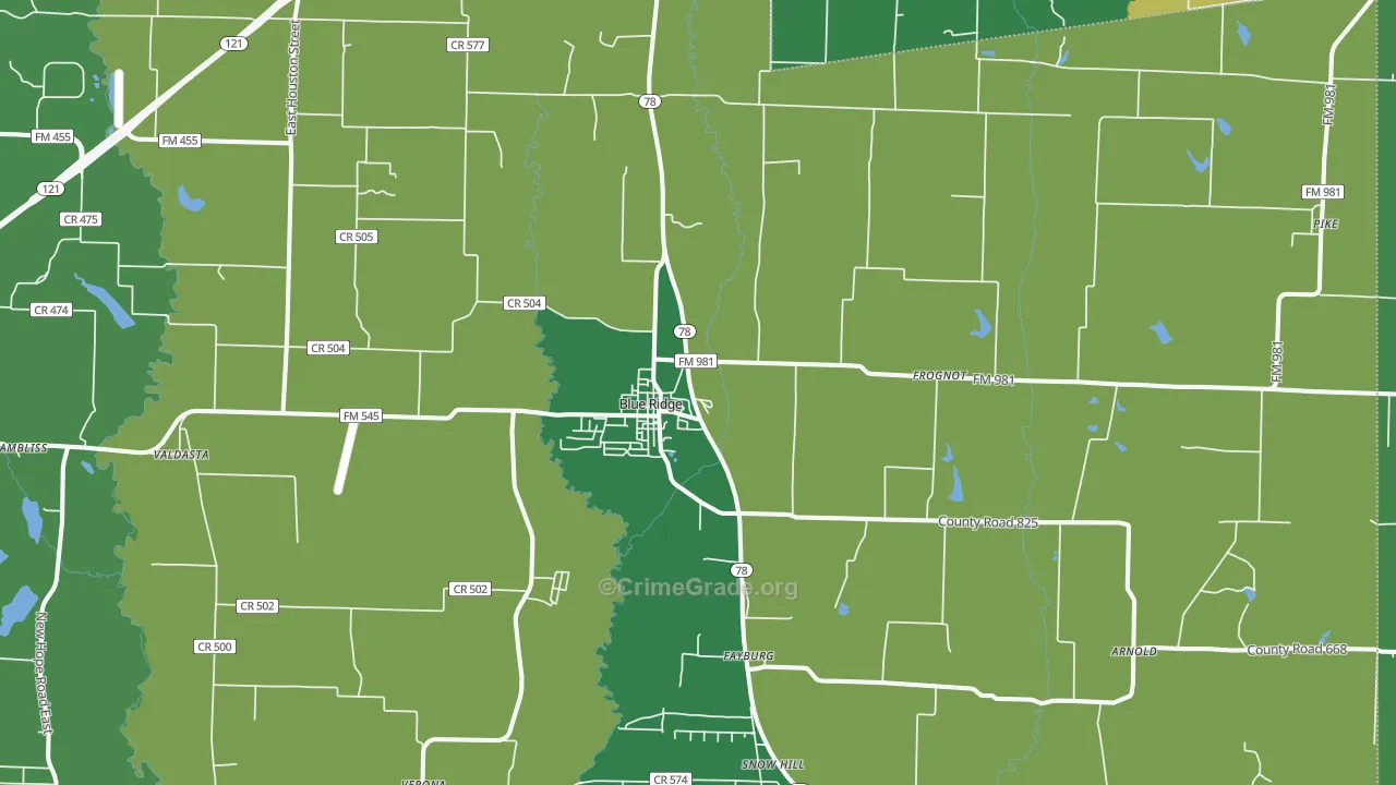 Blue Ridge, TX Map of Assault Rates