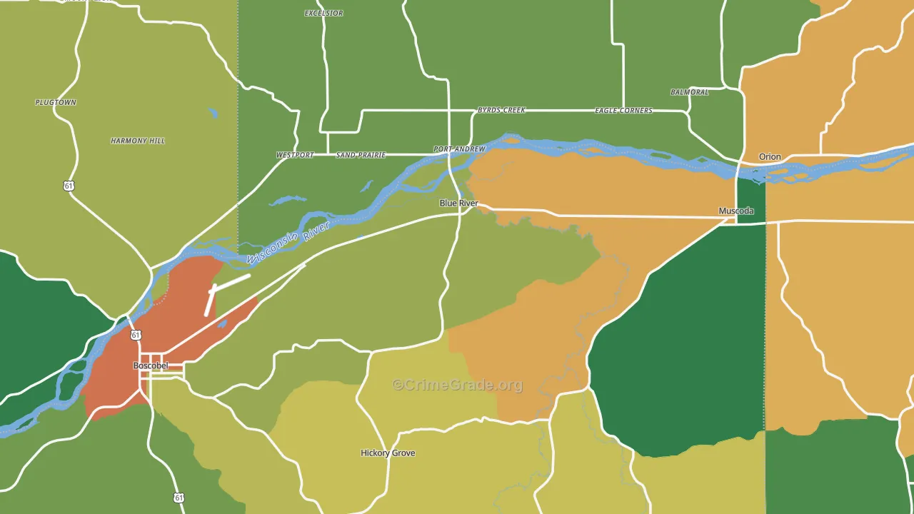 Blue River, WI Map of Assault Rates