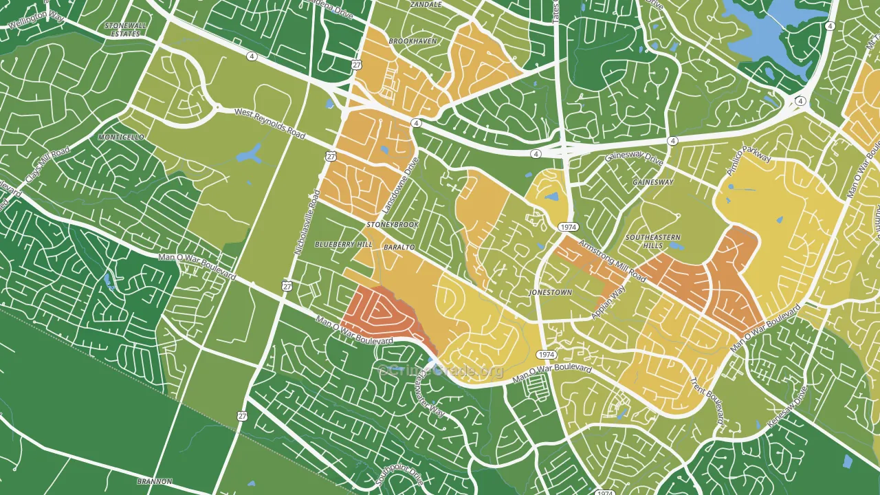 Blueberry Hill-Brigadoon-Stoneybrook, Lexington, KY Map of Assault Rates