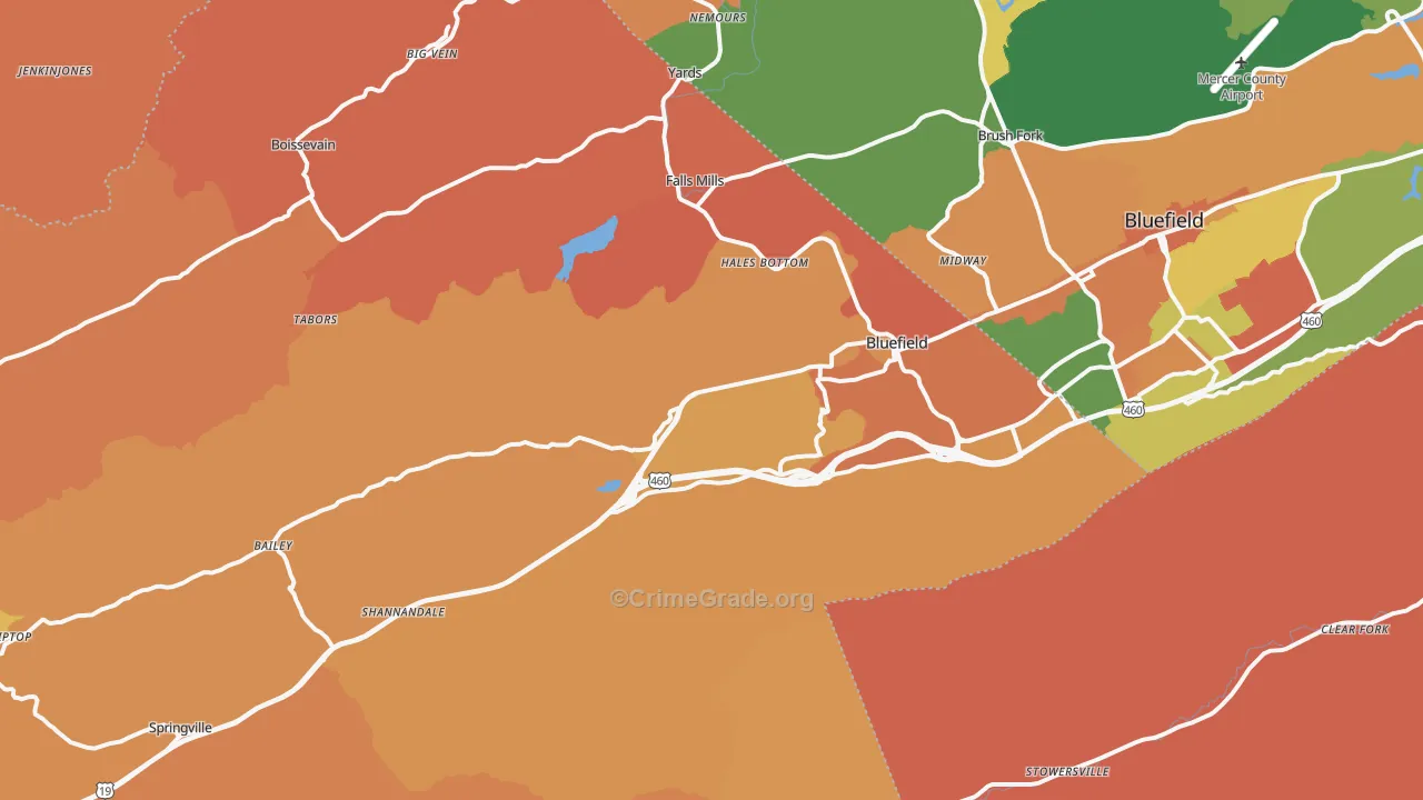 Bluefield, VA Map of Assault Rates