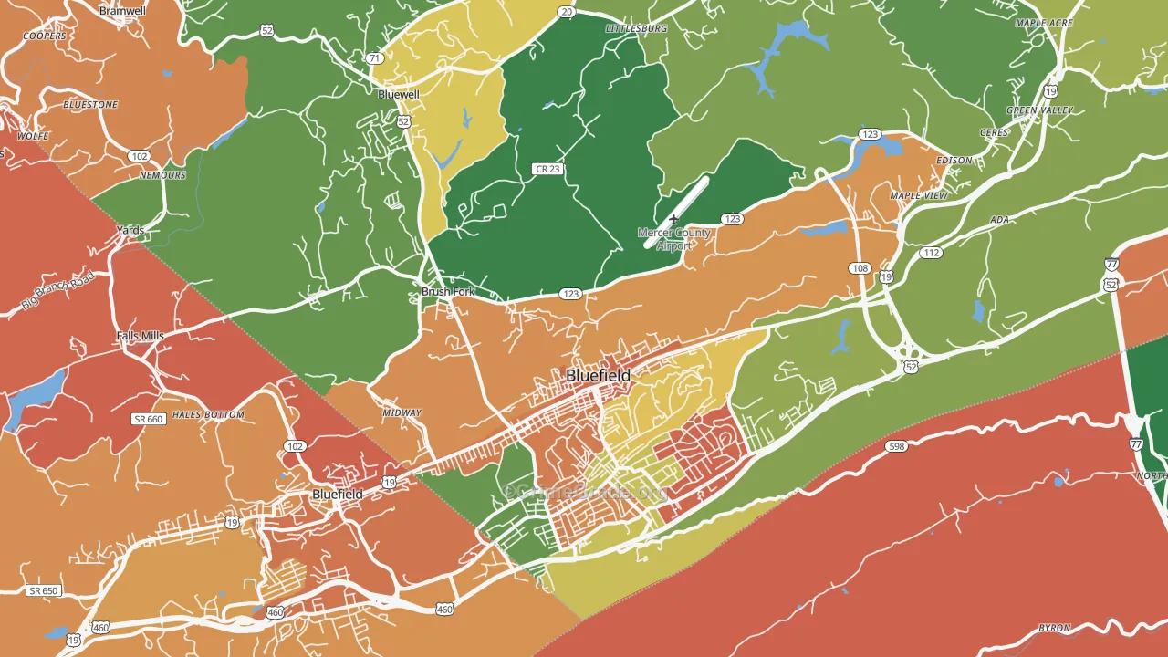 Bluefield, WV Map of Assault Rates