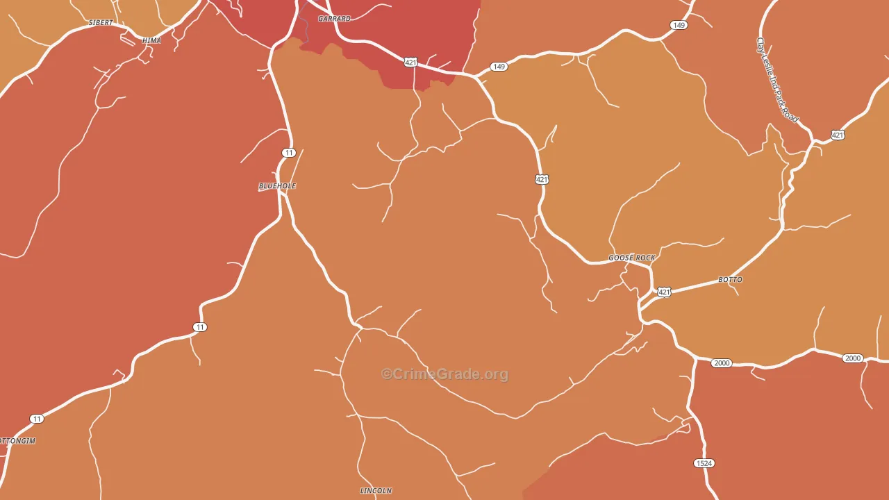 Bluehole, KY Map of Assault Rates