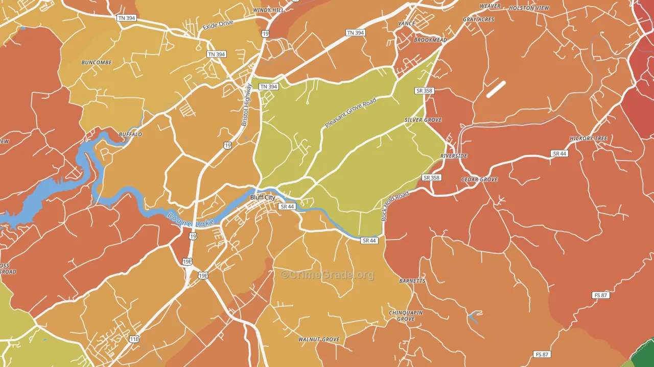 Bluff City, TN Map of Assault Rates