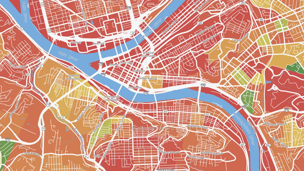 Bluff, Pittsburgh, PA Map of Assault Rates
