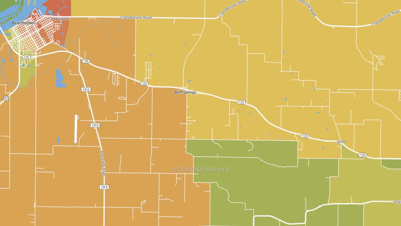 Bluff Springs, IL Map of Assault Rates