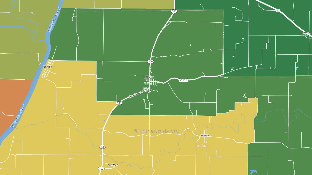 Bluffs, IL Map of Assault Rates