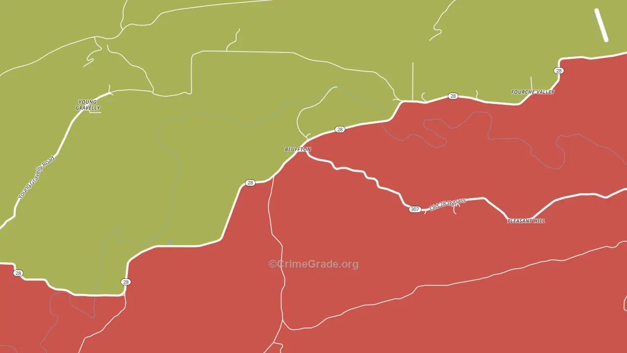 Bluffton, AR Map of Assault Rates