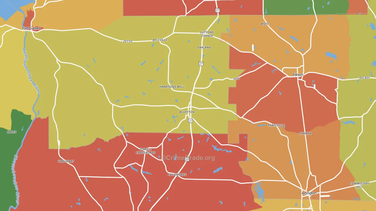 Bluffton, GA Map of Assault Rates