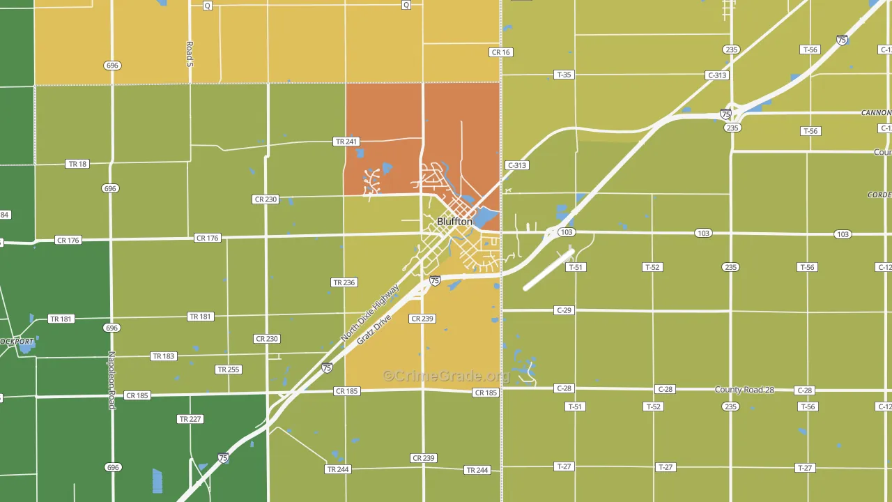 Bluffton, OH Map of Assault Rates