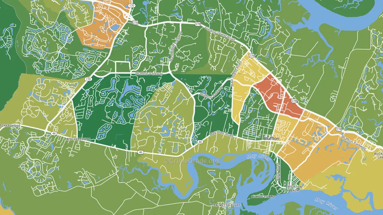 Bluffton, SC Map of Assault Rates