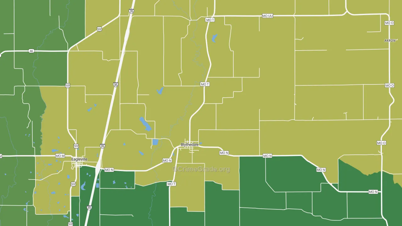 Blythedale, MO Map of Assault Rates